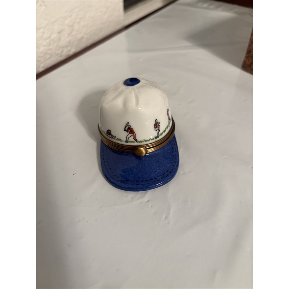 French Limoges Base Ball‎ Hat Trinket box. Hand Crafted & Painted